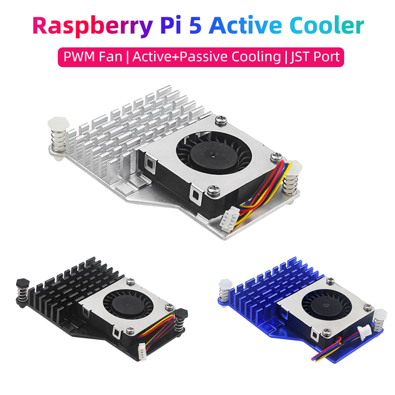 Raspberry Pi Water Cooling Kit - Raspberry pi 5アクティブクーラー,pwm調整可能なファン,黒,銀,青の金属製ヒートシンク,rpi 5 pi5用の冷却ラジエーター